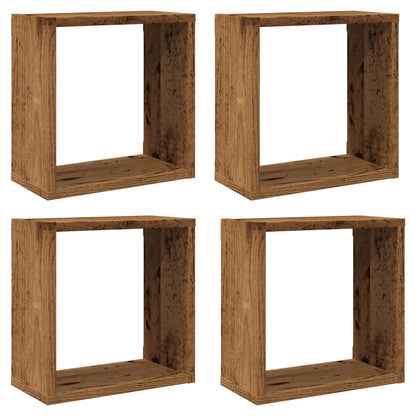 Wandschappen kubus 4 st 30x15x30cm bewerkt hout oud houtkleurig