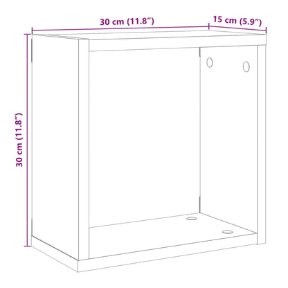 Wandschappen kubus 4st 30x15x30cm bewerkt hout artisanaal eiken