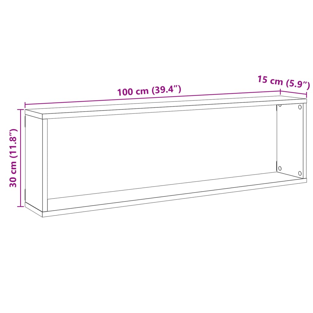 Wandschappen kubus 4 st 100x15x30 cm bewerkt hout oud hout