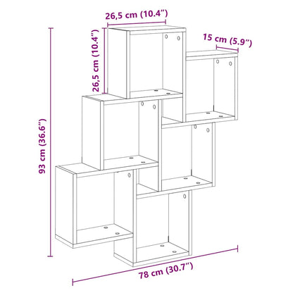 Wandschap kubus 78x15x93 cm bewerkt hout oud houtkleurig