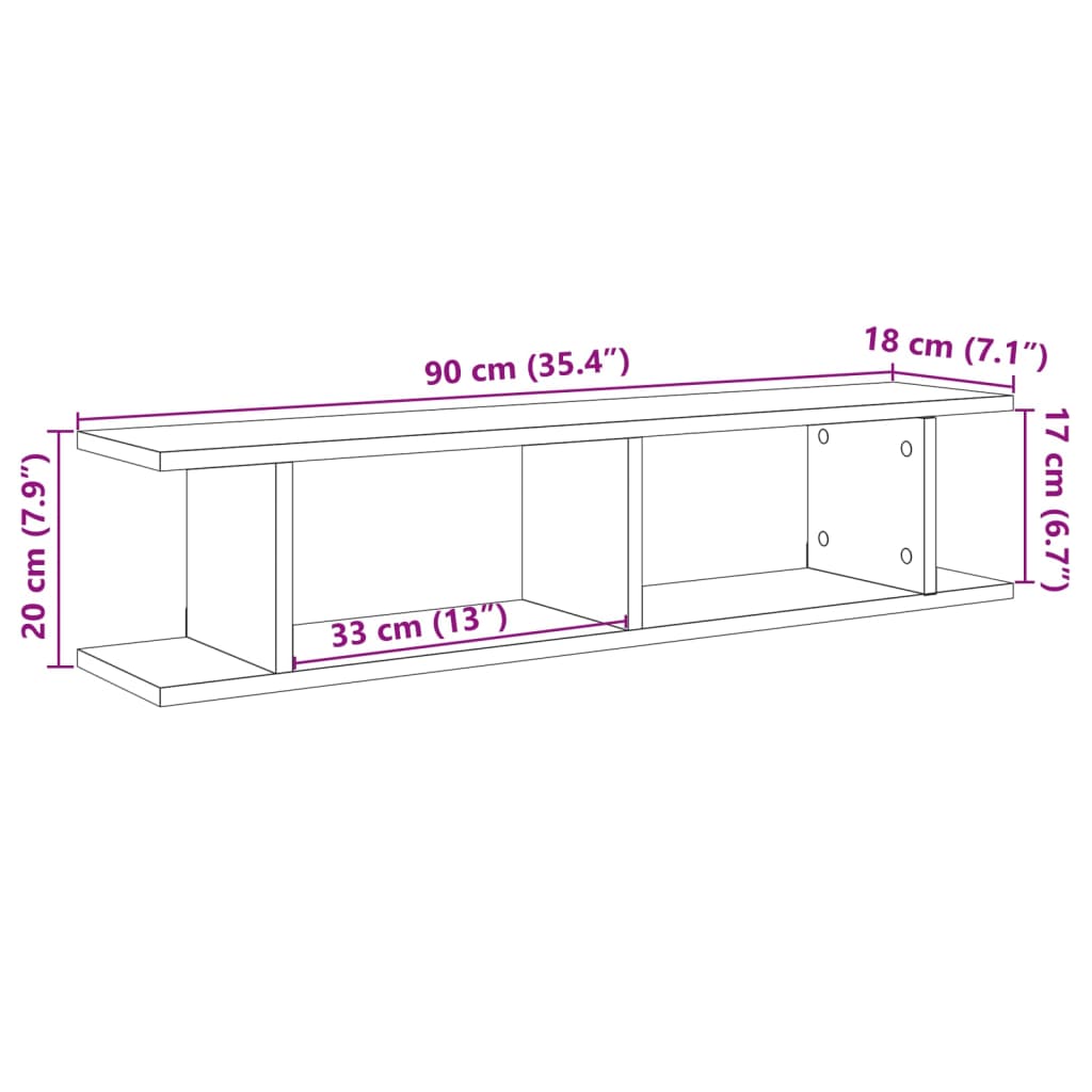 Wandschappen 2 st 90x18x20 cm bewerkt hout oud houtkleurig