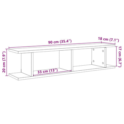 Wandschappen 2 st 90x18x20 cm bewerkt hout oud houtkleurig