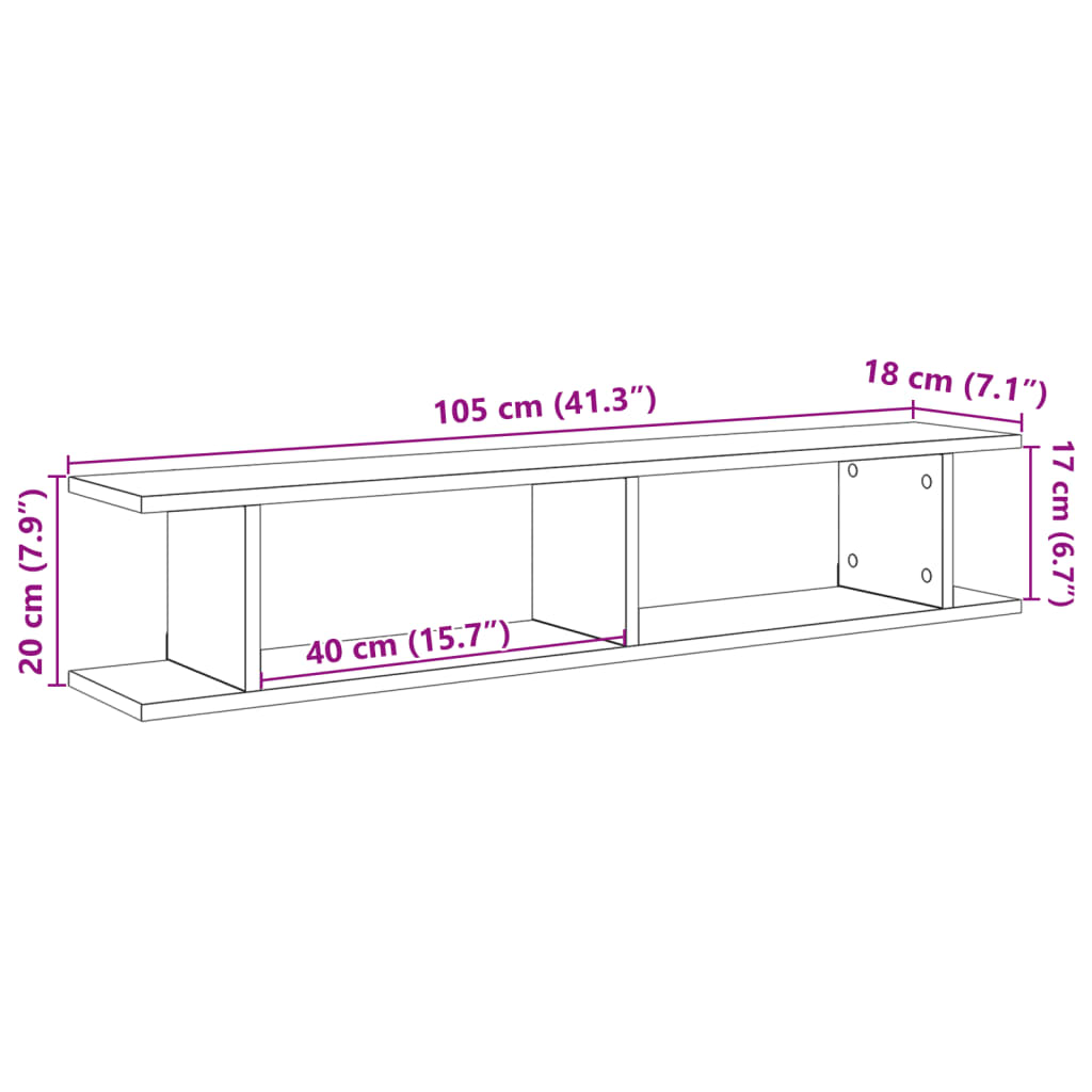 Wandschappen 2 st 105x18x20 cm bewerkt hout oud houtkleurig