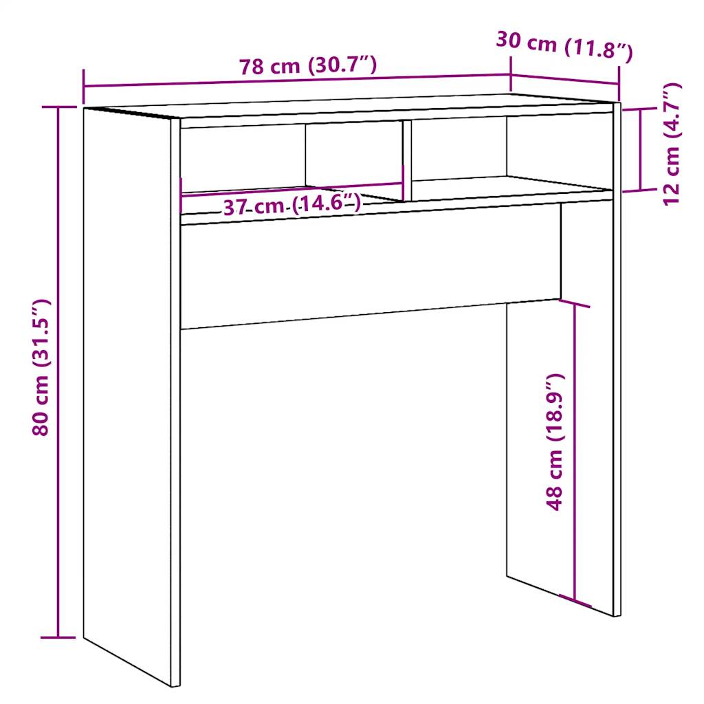 Wandtafel 78x30x80 cm bewerkt hout oud houtkleurig