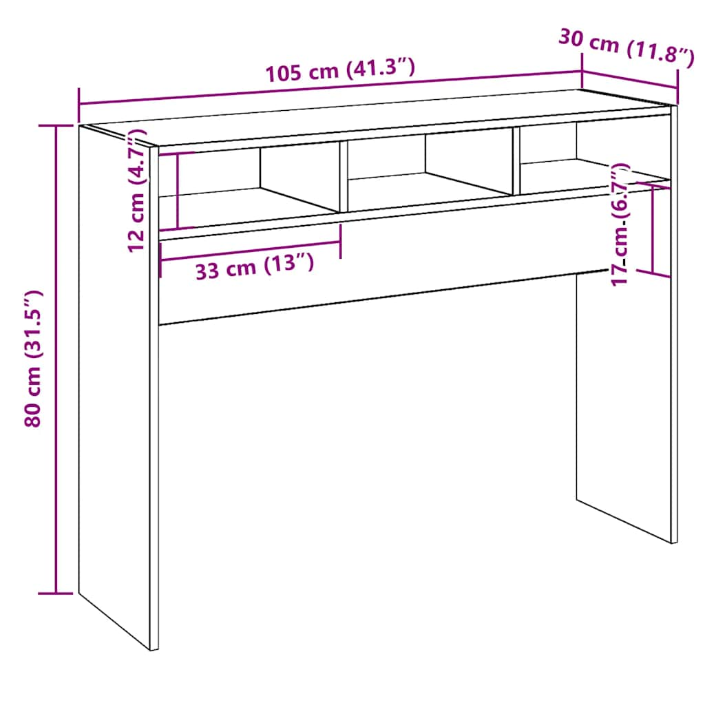 Wandtafel 105x30x80 cm bewerkt hout oud houtkleurig