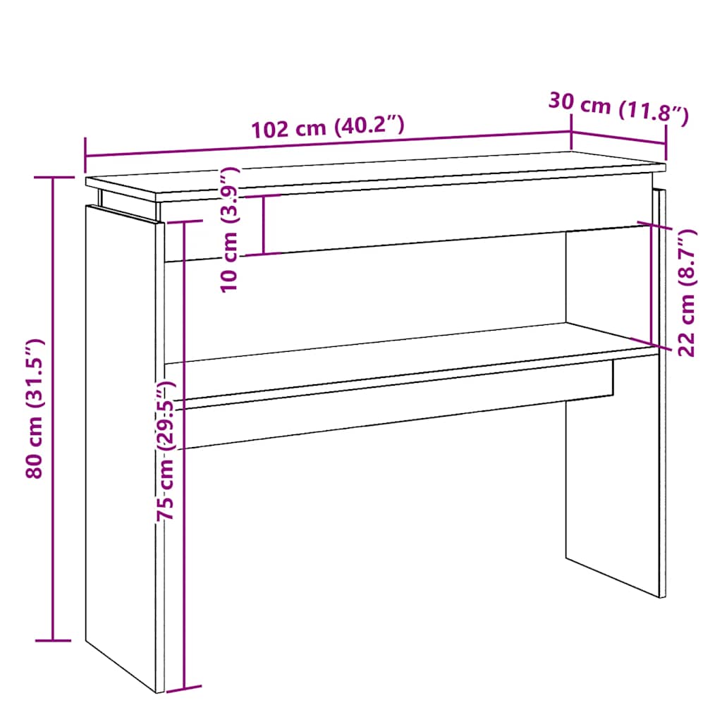 Wandtafel 80x30x102 cm bewerkt hout oud houtkleurig