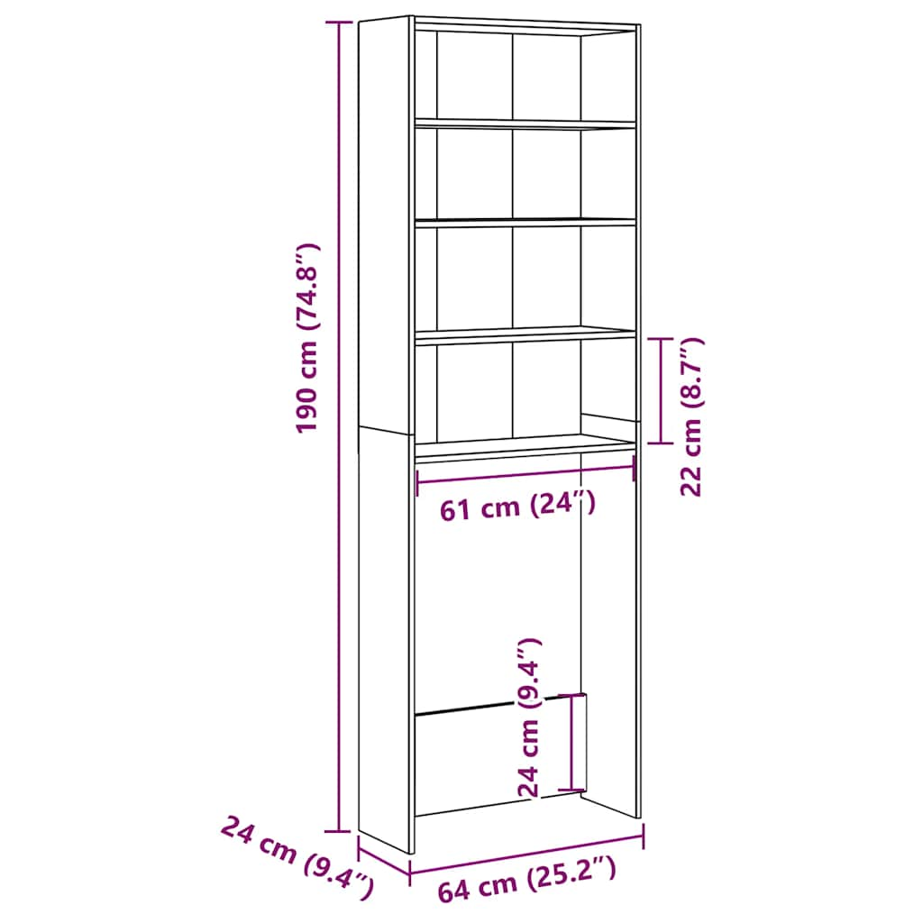 Wasmachinekast 64x24x190 cm betongrijs