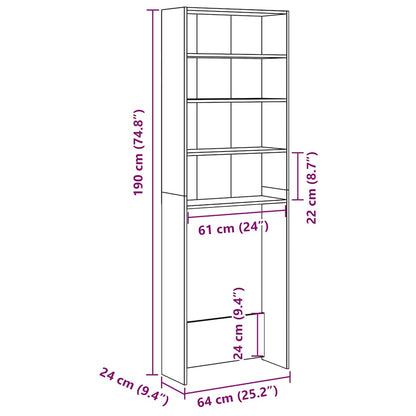 Wasmachinekast 64x24x190 cm oud houtkleurig