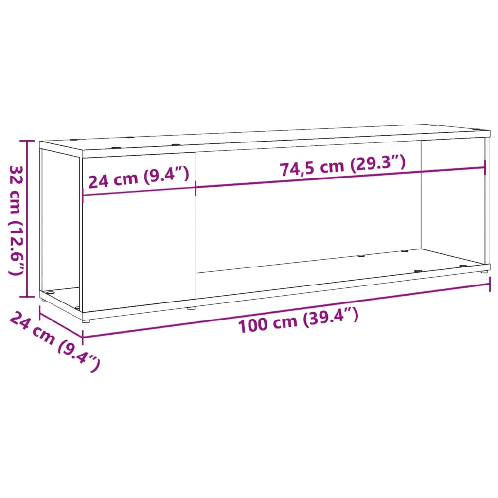 Tv-meubel 100x24x32 cm bewerkt hout artisanaal eikenkleur