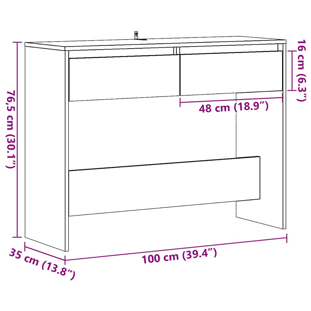 Wandtafel 100x35x76,5 cm bewerkt hout artisanaal eikenkleurig