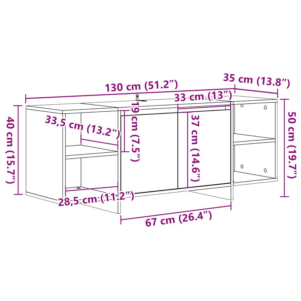 Tv-meubel 130x35x50 cm bewerkt hout oud houtkleurig