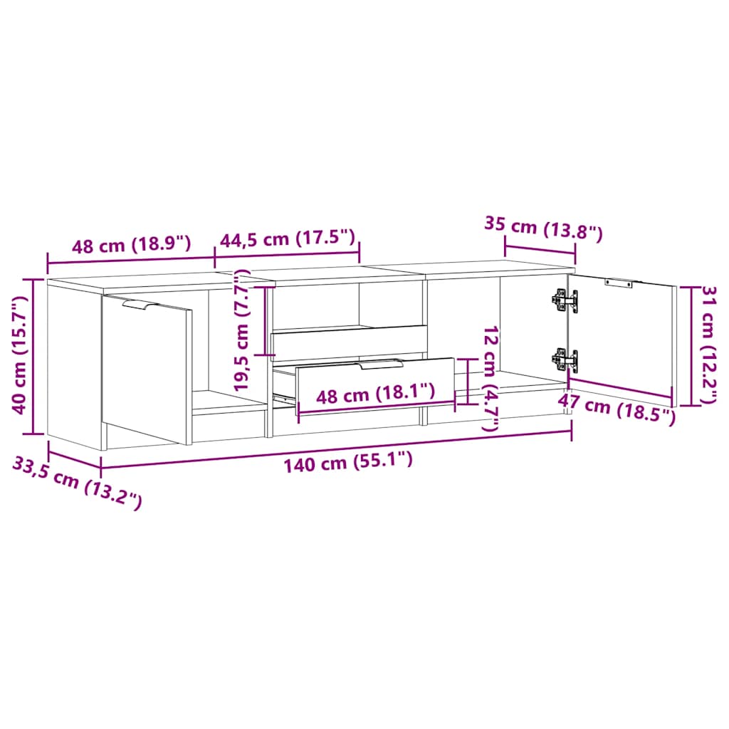 Tv-meubel 140x35x40 cm bewerkt hout oud houtkleurig