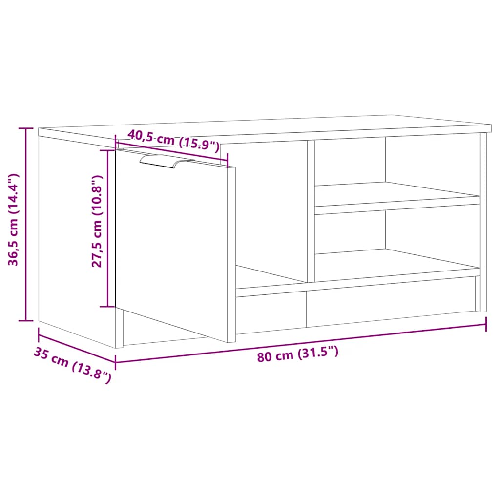 Tv-meubel 80x35x36,5 cm bewerkt hout oud houtkleurig