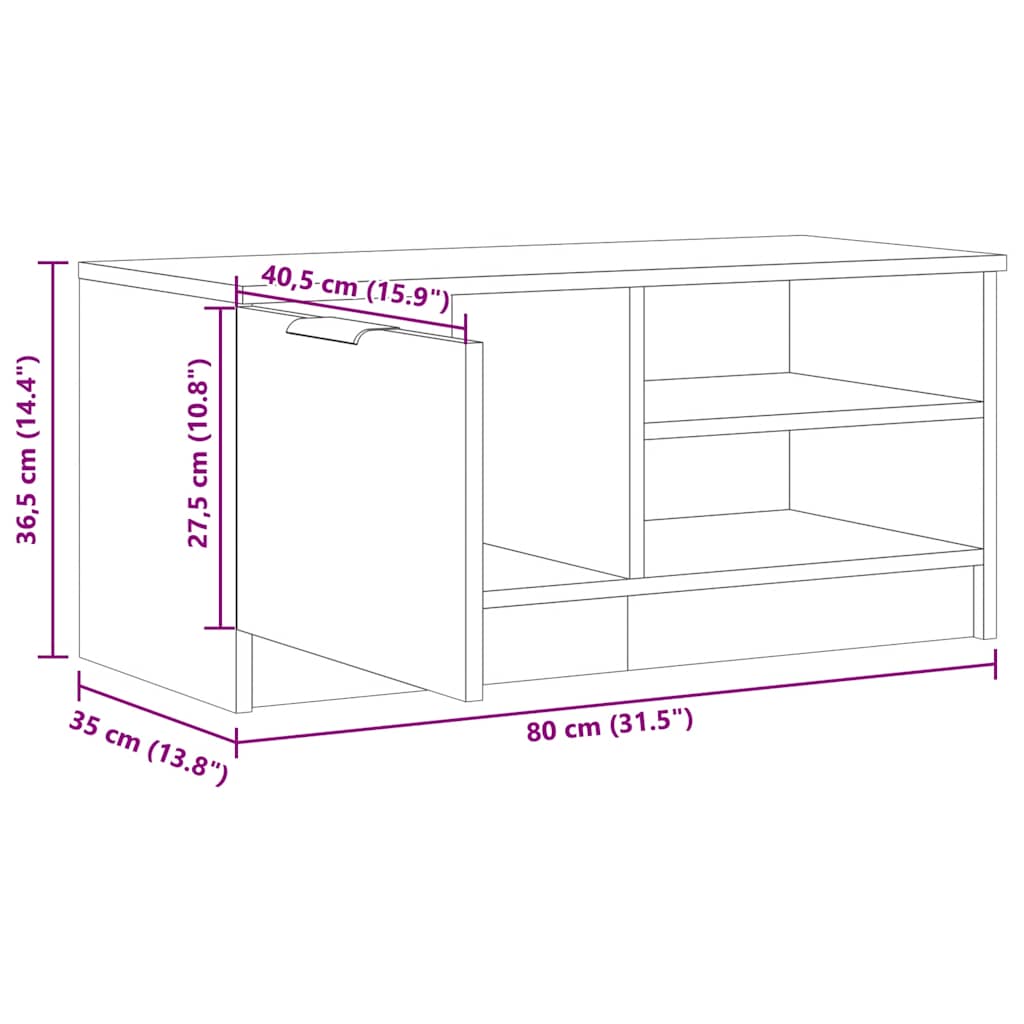 Tv-meubel 80x35x36,5 cm bewerkt hout artisanaal eikenkleur