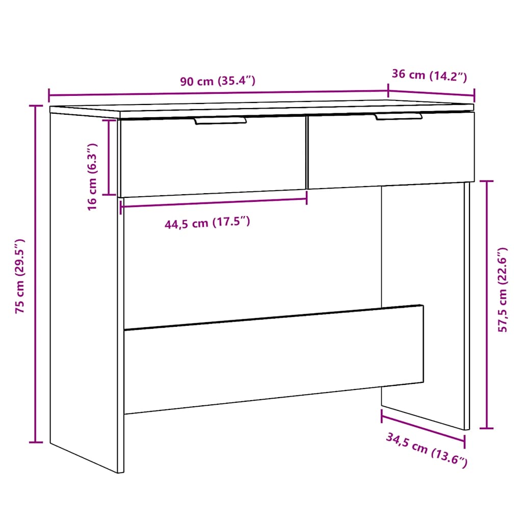 Wandtafel 90x36x75 cm bewerkt hout artisanaal eikenkleurig