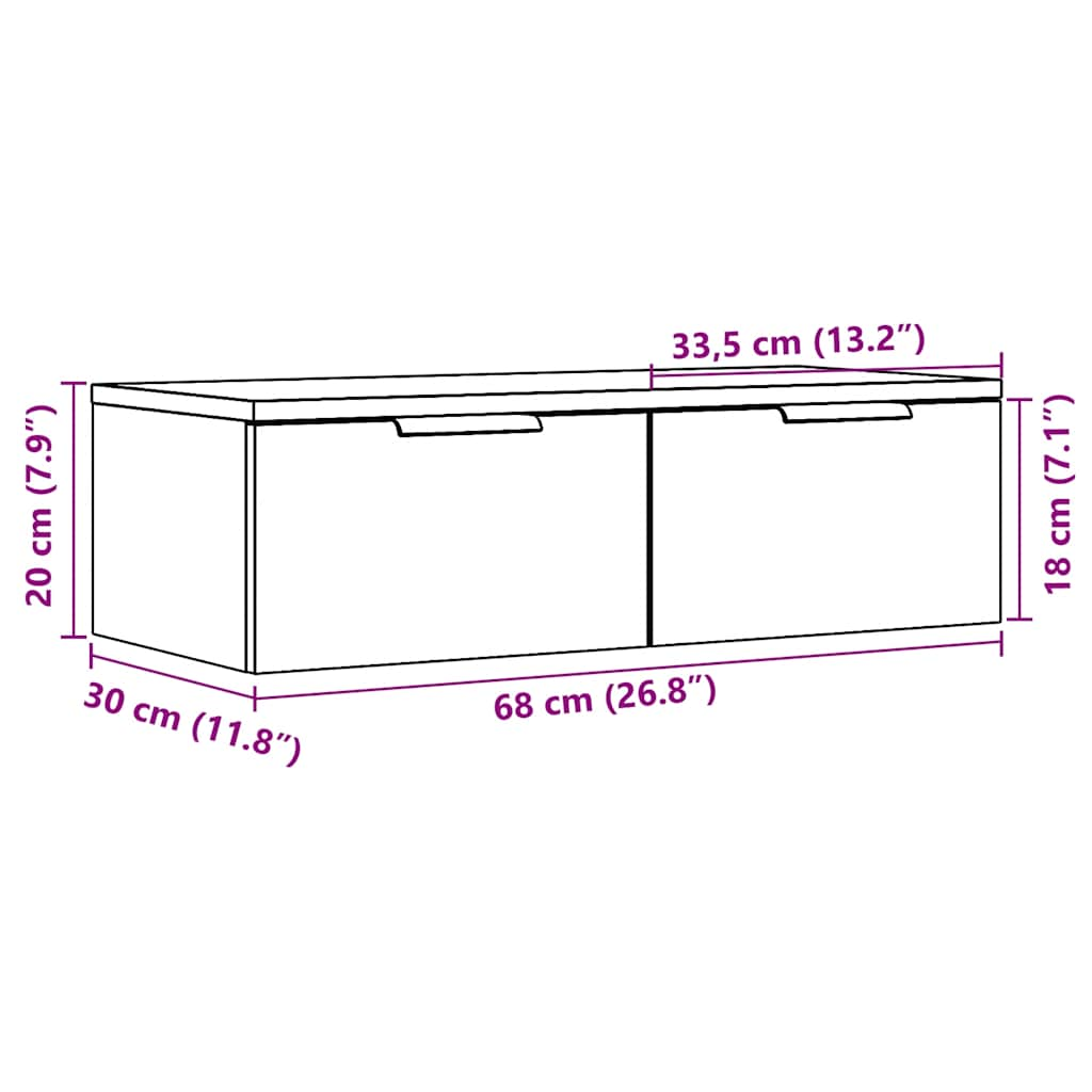 Wandkast 68x30x20 cm bewerkt hout artisanaal eikenkleurig