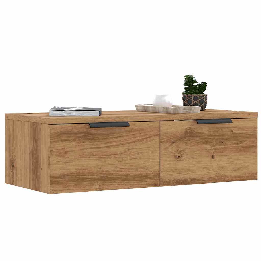 Wandkast 68x30x20 cm bewerkt hout artisanaal eikenkleurig