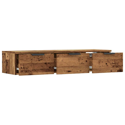 Wandkast 102x30x20 cm bewerkt hout oud houtkleurig