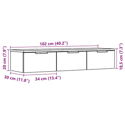 Wandkast 102x30x20 cm bewerkt hout oud houtkleurig