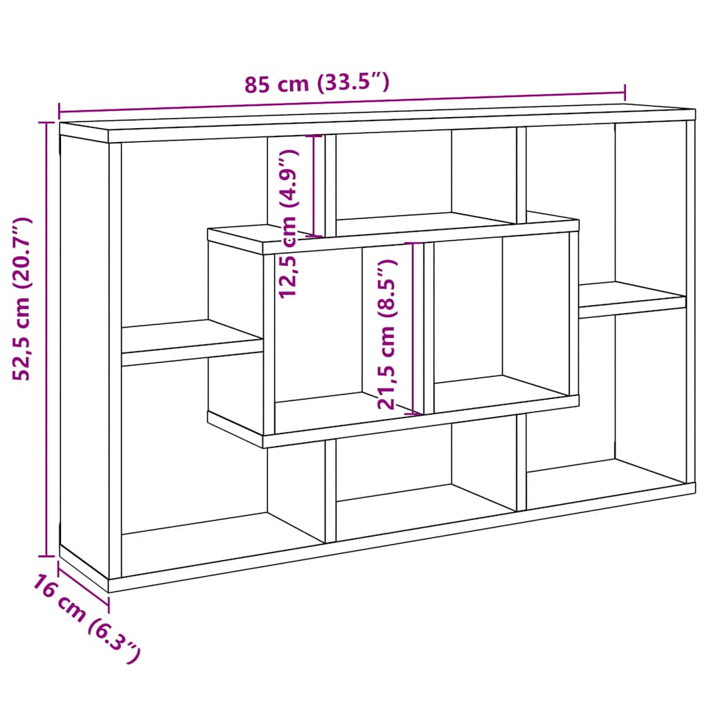 Wandschap 85x16x52,5 cm bewerkt hout artisanaal eikenkleurig