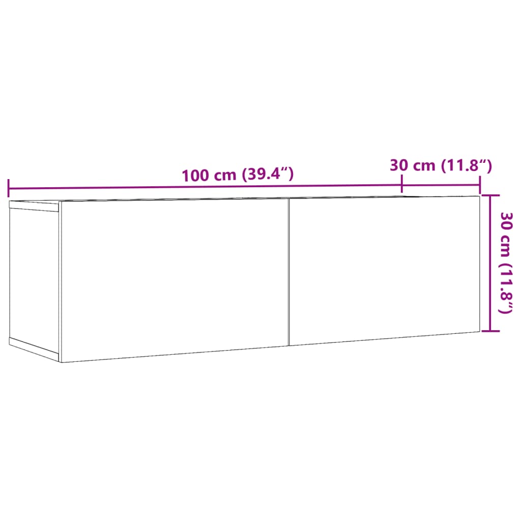 Tv-meubels 2 st wandgemonteerd 100x30x30 cm oud houtkleurig