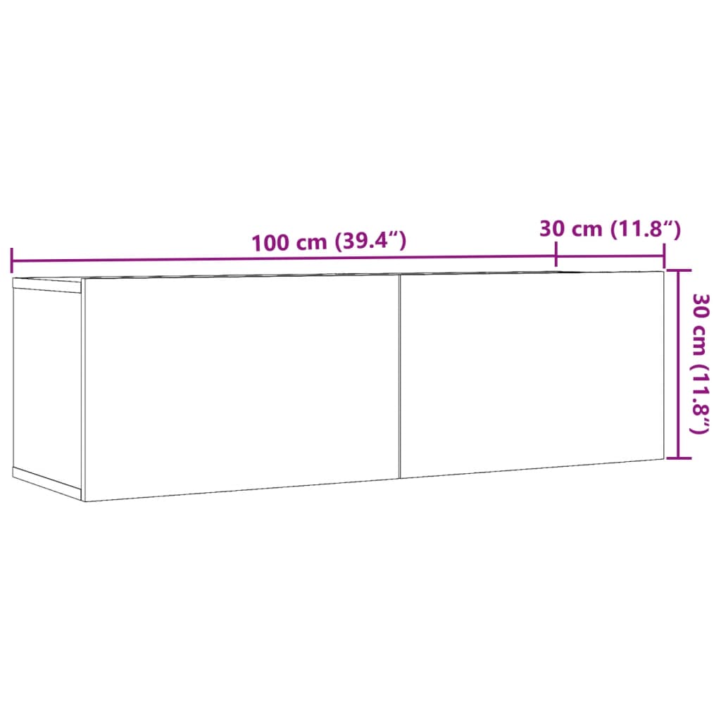 Tv-meubels 2 st wandgemonteerd 100x30x30 cm artisanaal eiken