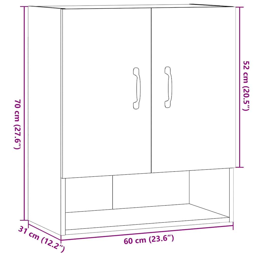 Wandkast 60x31x70 cm bewerkt hout artisanaal eikenkleur