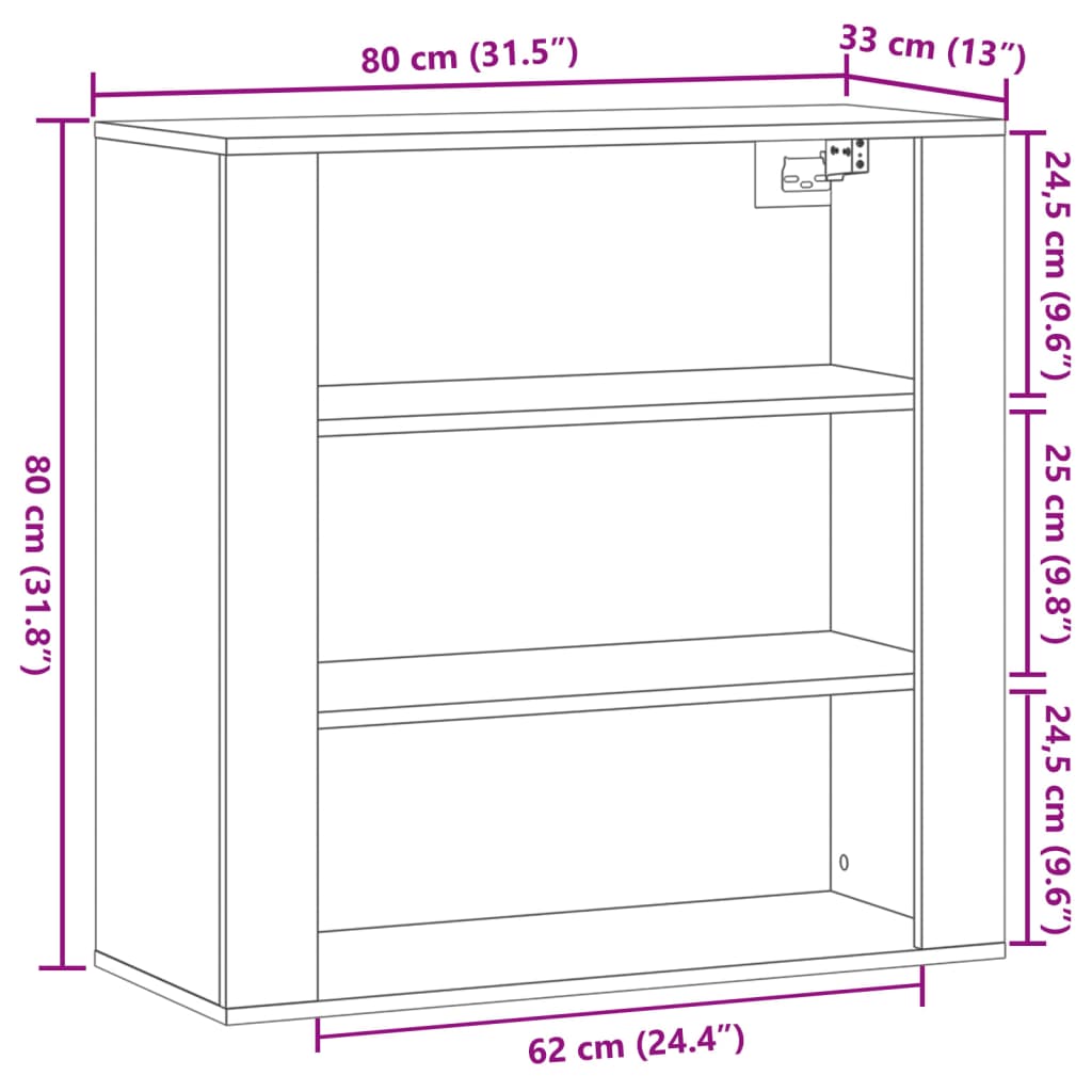 Wandkast 80x33x80 cm bewerkt hout artisanaal eikenkleur