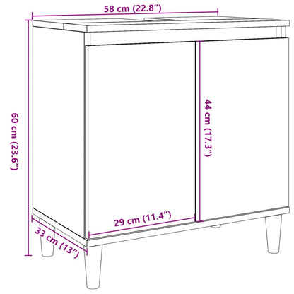 Wastafelkast 58x33x60 cm bewerkt hout artisanaal eikenkleur