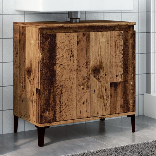 Wastafelkast 58x33x60 cm bewerkt hout oud houtkleurig