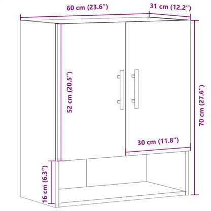 Wandkast 60x31x70 cm bewerkt hout artisanaal eikenkleur