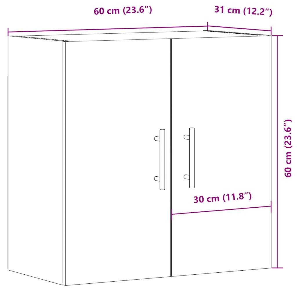 Wandkast 60x31x60 cm bewerkt hout artisanaal eikenkleurig