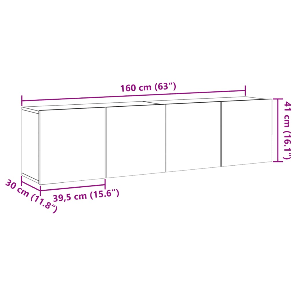 Tv-meubels 2 st wandgemonteerd 80x30x41 cm oud houtkleurig