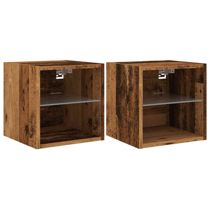 Tv-wandmeubels met LED-verlichting 2 st 30x28,5x30 cm oud hout