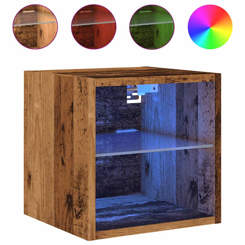 Tv-wandmeubels met LED-verlichting 2 st 30x28,5x30 cm oud hout