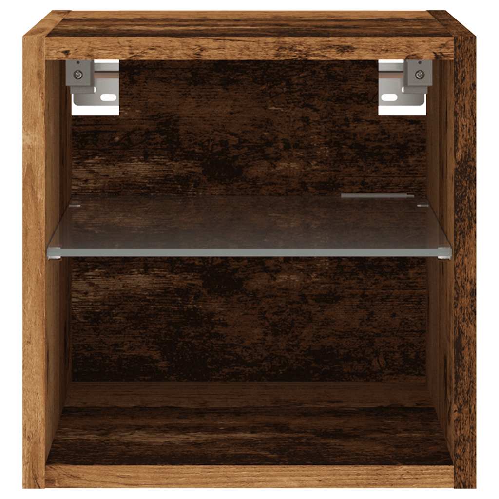 Tv-wandmeubels met LED-verlichting 2 st 30x28,5x30 cm oud hout