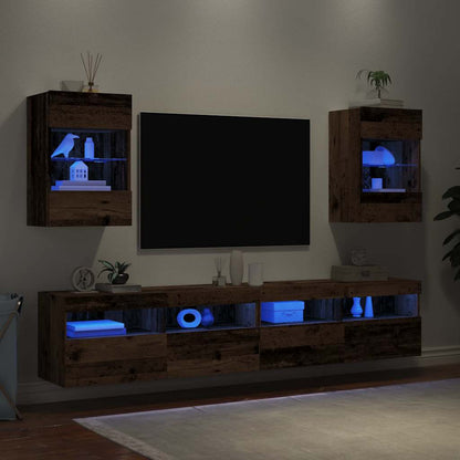 Tv-wandmeubels met LED 2 st 40x30x60,5 cm oud houtkleurig