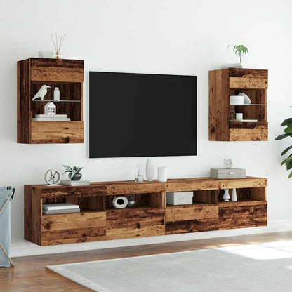 Tv-wandmeubels met LED 2 st 40x30x60,5 cm oud houtkleurig