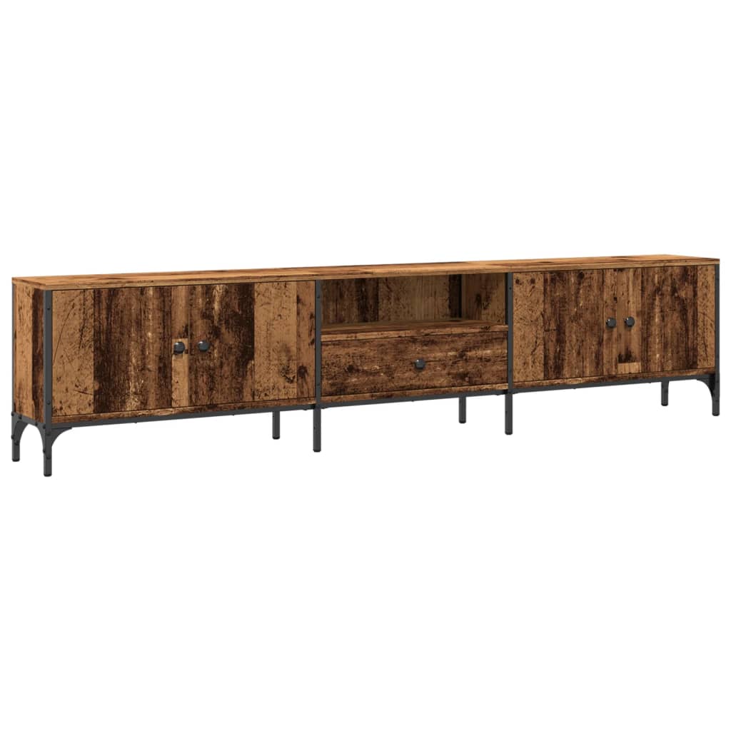 Tv-meubel met lade 200x25x44 cm bewerkt hout oud houtkleurig