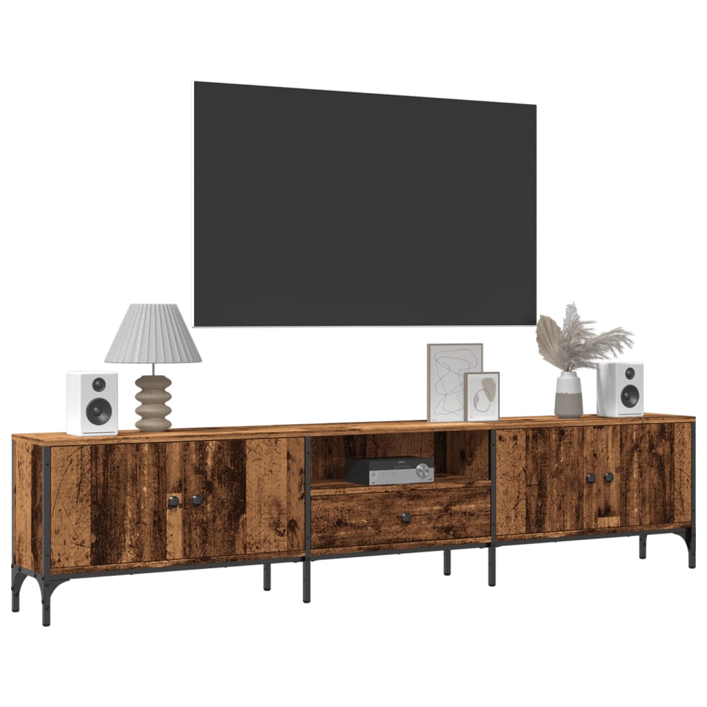 Tv-meubel met lade 200x25x44 cm bewerkt hout oud houtkleurig