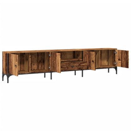 Tv-meubel met lade 200x25x44 cm bewerkt hout oud houtkleurig