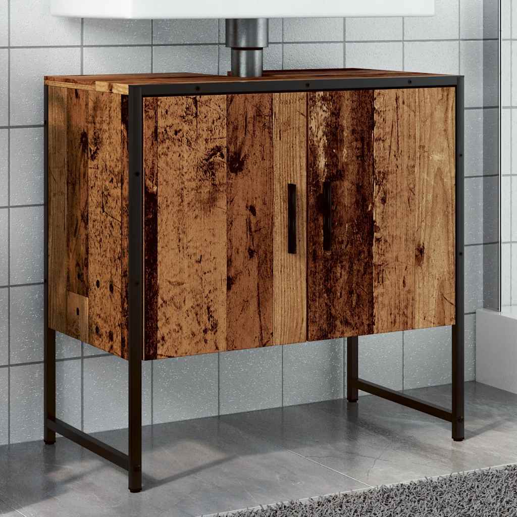 Wastafelkast 60x33x60 cm bewerkt hout oud houtkleurig