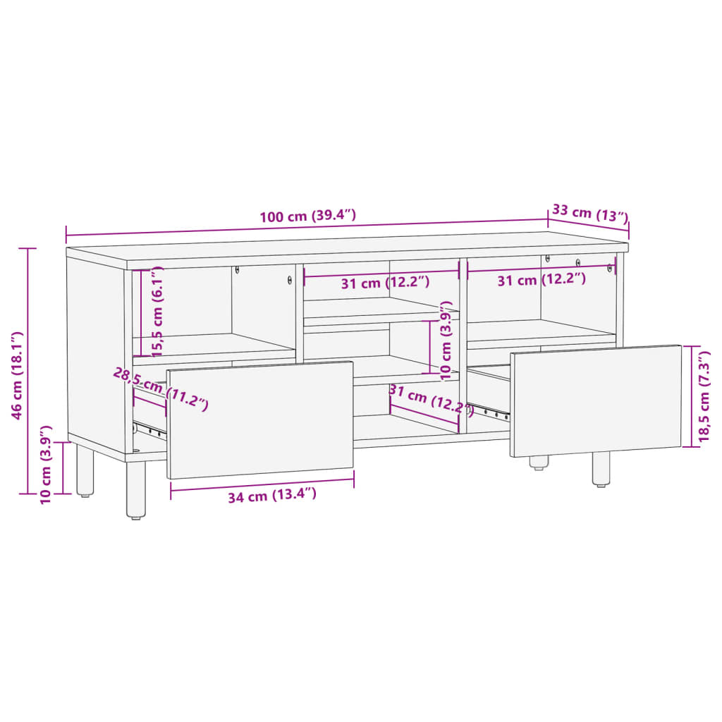 Tv-meubel 100x33x46 cm bewerkt hout zwart