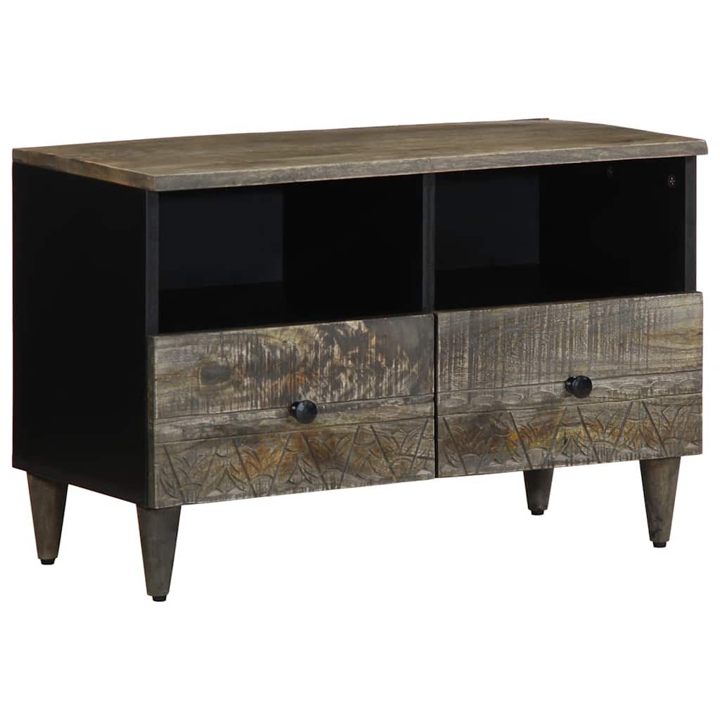 Tv-meubel 70x33,5x46 cm massief mangohout lichtgrijs