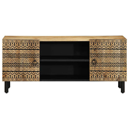 Tv-meubel 105x33,5x46 cm massief ruw mangohout zwart