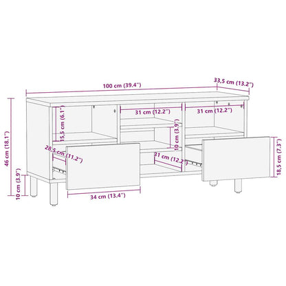 Tv-meubel 100x33,5x46 cm massief ruw mangohout zwart