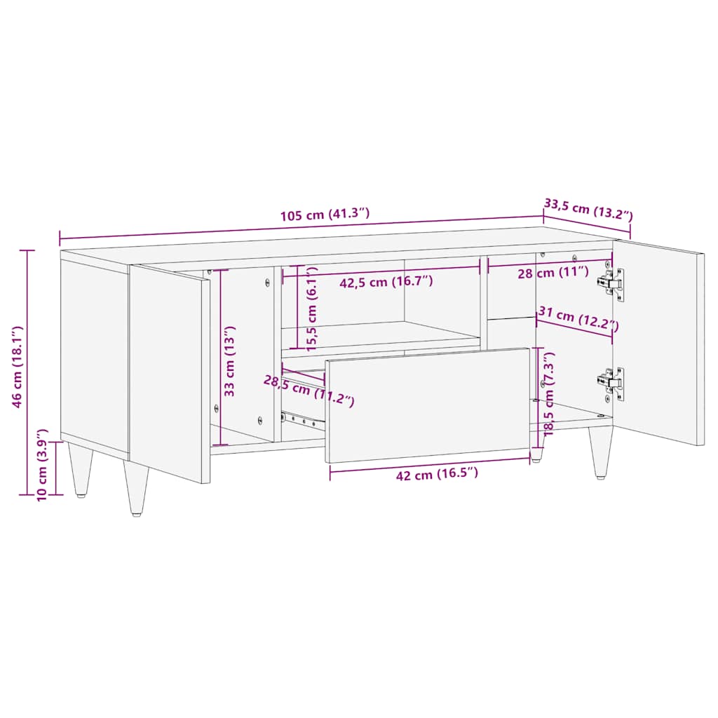 Tv-meubel 105x33,5x46 cm massief mangohout