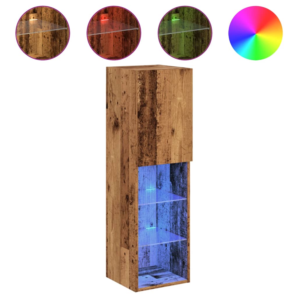 Tv-meubels met LED-verlichting 2 st 30,5x30x102 cm oud hout