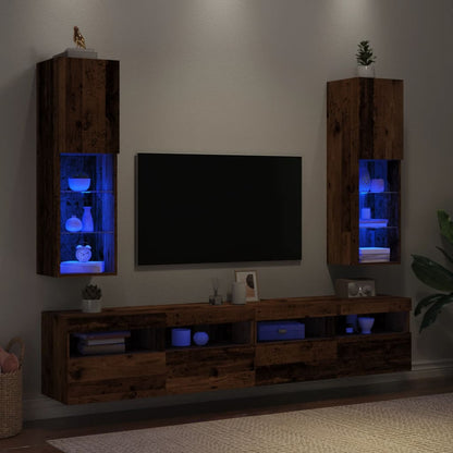 Tv-meubels met LED-verlichting 2 st 30,5x30x102 cm oud hout