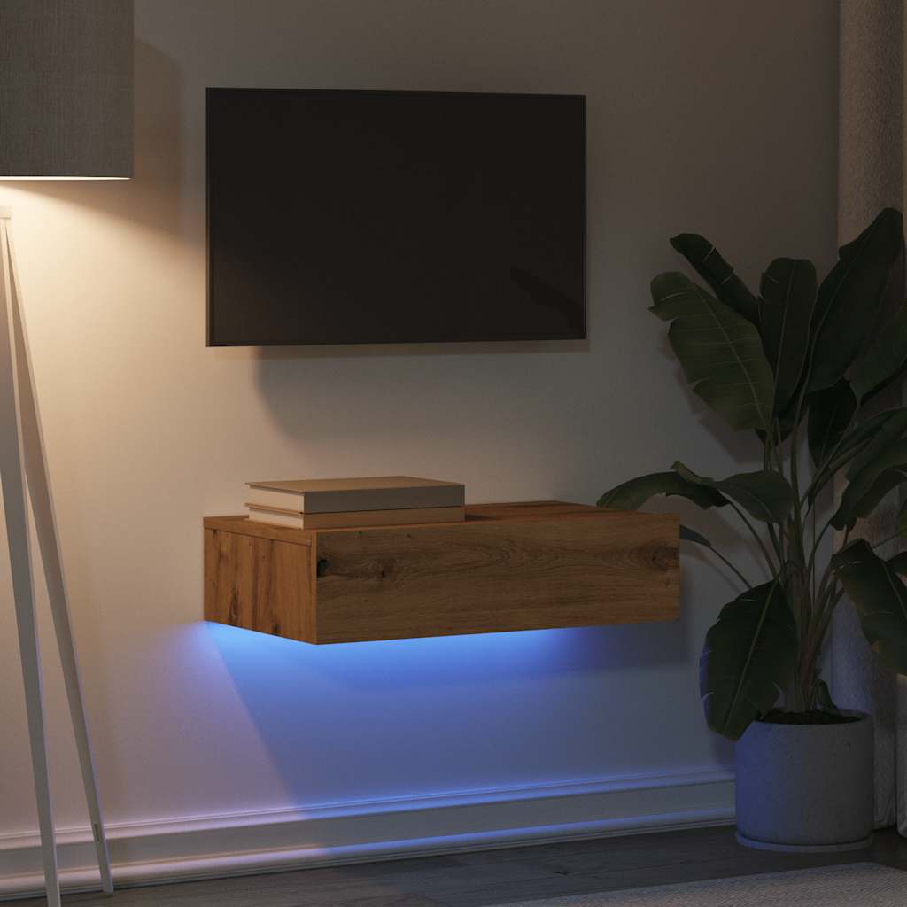 Tv-meubel met LED 60x35x15,5 cm artisanaal eikenkleur